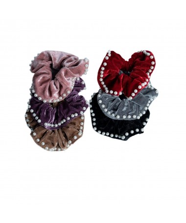 Velvet Faux Pearl Scrunchies